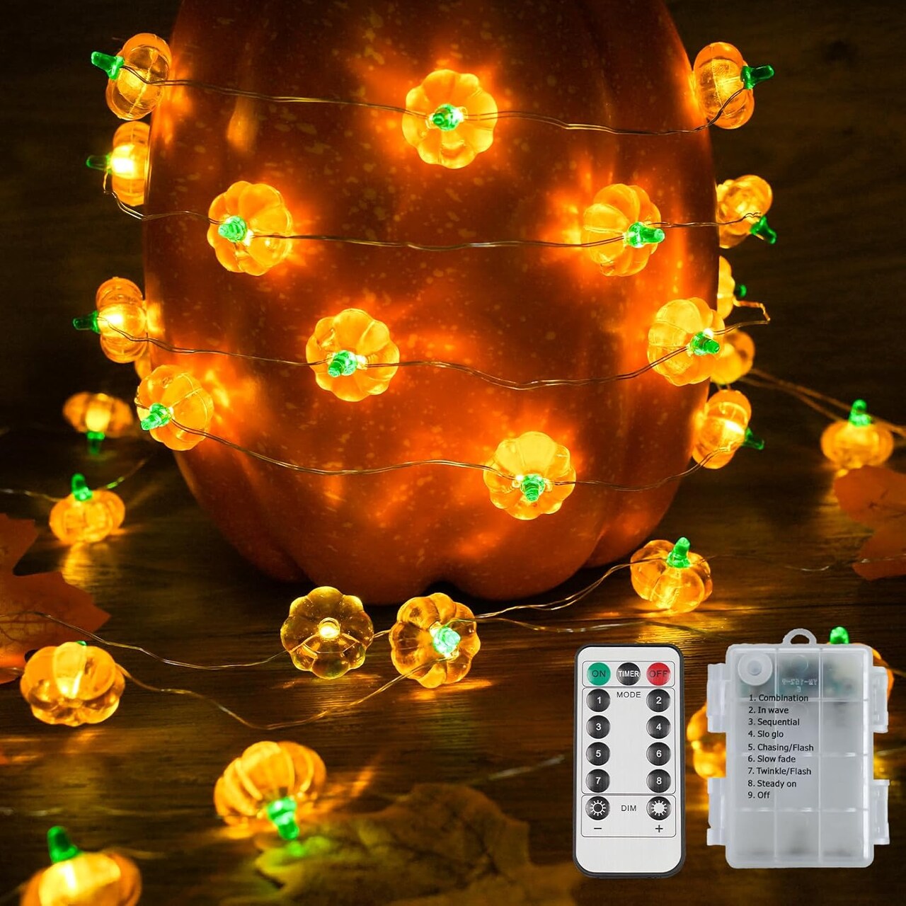 3D Fall Pumpkin String Lights - 12.8ft 403D Pumpkin String Lights – 12.8FT 40 LED Battery-Operated Fall Lights with Remote, 8 Modes, Timer & Dimming, Waterproof Autumn Decorations for Indoor/Outdoor Halloween, Harvest & Thanksgivin LED (Tiny Pumpkin)